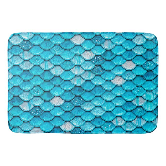 Tapis De Bain Parties scintillant Bleue Iridescente Foncé Sirène (Devant)