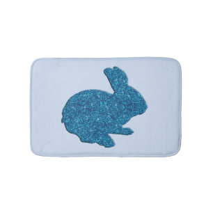 Tapis De Bain Parties scintillant Bleue Silhouette Lapin Lapin M
