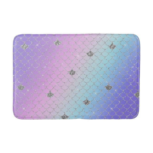 Tapis De Bain Parties scintillant de sirène d'argent d'Aqua rose (Devant)