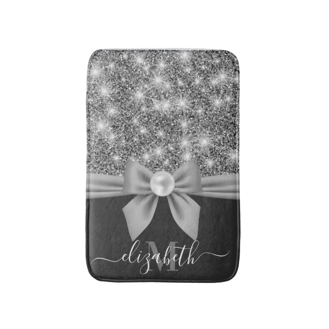 Tapis De Bain Parties scintillant en argent et bow (Devant (Vertical))