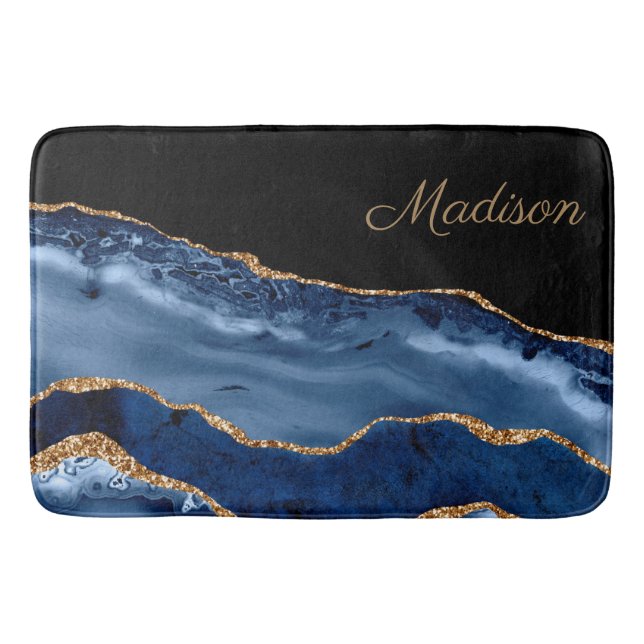 Tapis De Bain Parties scintillant en marbre bleu marine moderne  (Devant)