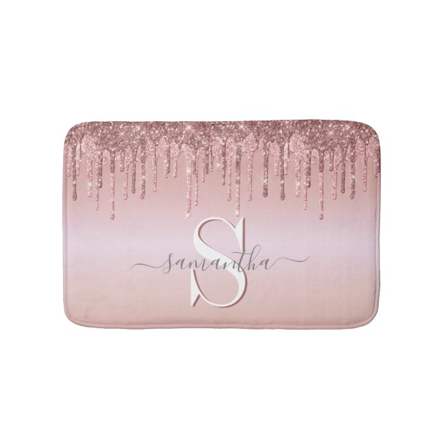 Tapis De Bain Parties scintillant Monogramme Rose Rose Or (Devant)