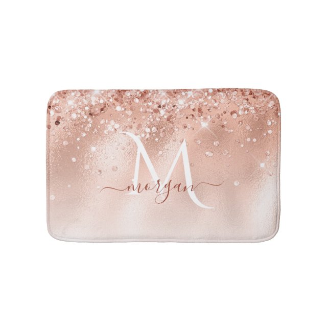 Tapis De Bain Parties scintillant Peach Rose or Monogramme (Devant)
