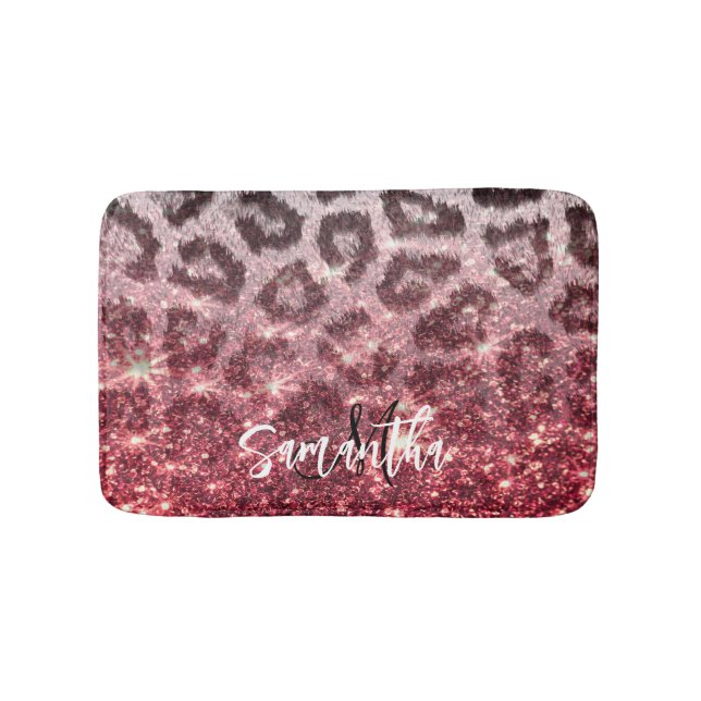 Tapis De Bain Parties scintillant rose et Empreinte de léopard (Devant)