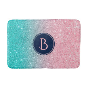 Tapis De Bain Parties scintillant saumon rose et turquoise Faux