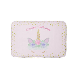 Tapis De Bain Parties scintillant Unicorne rose violet or Floral