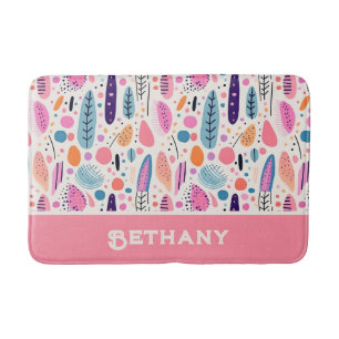 Tapis De Bain Pastel BOHO Chic Botanical Motif Nom personnalisé
