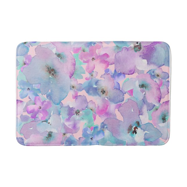 Tapis De Bain *~* Pastel Floral Pattern Blue Pink FLowers  (Devant)