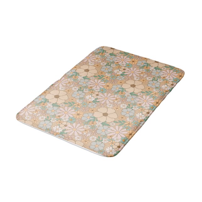 Tapis De Bain Pastel & Peach Orange Flower Motif (Angle)
