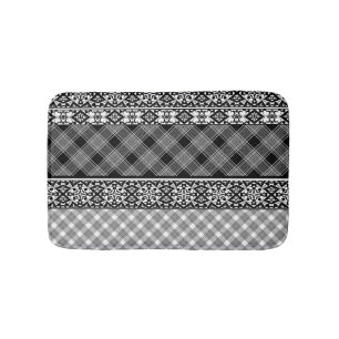 Tapis De Bain Patchwork rayé noir et blanc avec dentelle