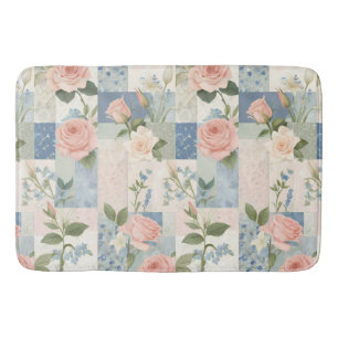 Tapis De Bain Patchwork Rose Et Bleu Fleur Doux Et Délicat