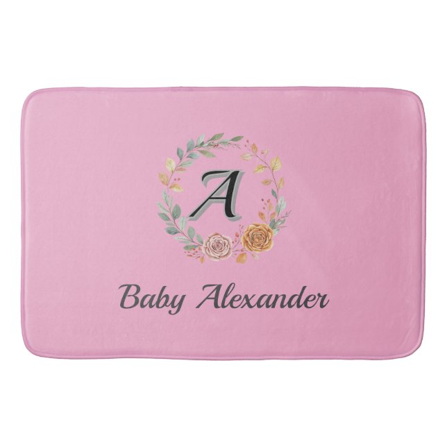 Tapis De Bain Peachy Coral Rose Wreath Personalized Name  (Devant)