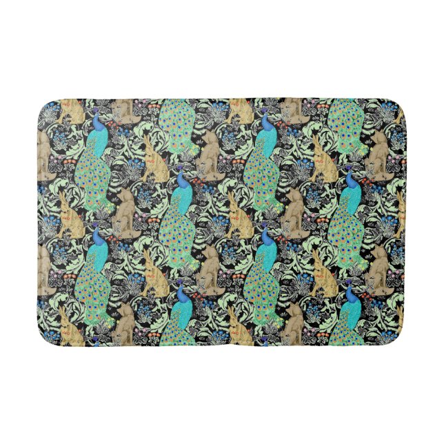 Tapis De Bain Peacock Art Nouveau Impression, Turquoise & Neutra (Devant)