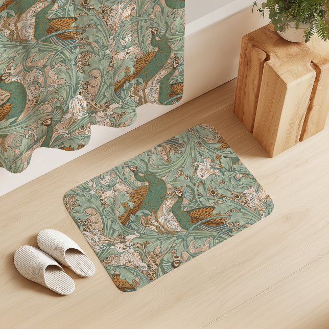 Tapis De Bain Peacock Garden in Green Beige Mustard (Créateur téléchargé)