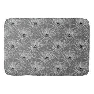 Tapis De Bain Peacock plumes élégante motif gris argenté