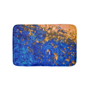 Tapis De Bain Peinture acrylique bleu or jaune d'Artsy Cobalt