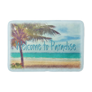 Tapis De Bain Peinture aquarelle personnalisée Ocean Beach Palm