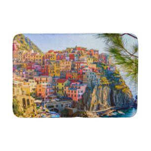 Tapis De Bain Peinture Cinque Terre Ligurie Italie Mer Falaise
