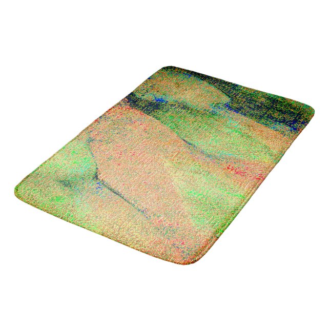 Tapis De Bain Peinture ridée de style cuir et vert orangé (Angle)