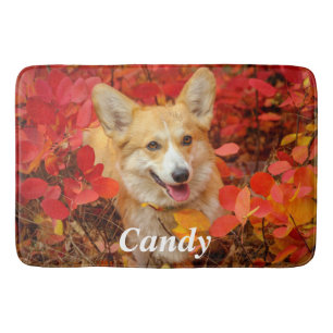 Tapis De Bain Pembroke Welsh Corgi Chien chiot en Feuille rouge