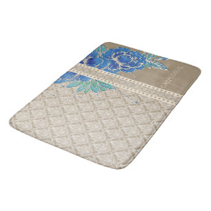 Tapis De Bain PÉONIES BLEUES & DAMASK ~ Mat de bain