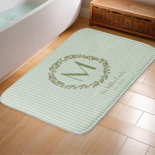 Tapis De Bain Personalized Olive Wreath Monogram  (Créateur téléchargé)