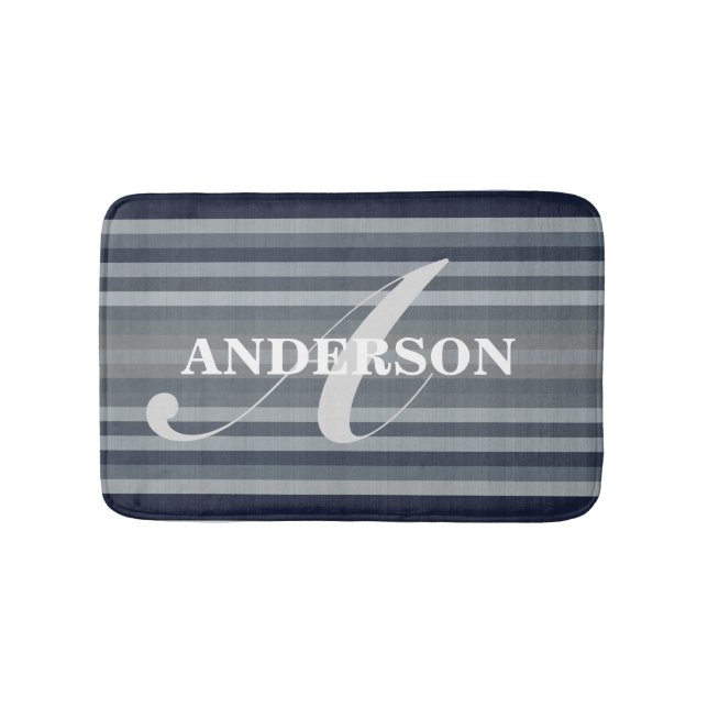 Tapis De Bain Personnalisables Rayures Navy (Devant)