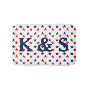 Tapis De Bain Personnalisé Monogramme Patriotic Red et Blue Star