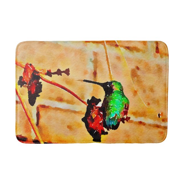 Tapis De Bain Petit colibri vert et rouge (Devant)