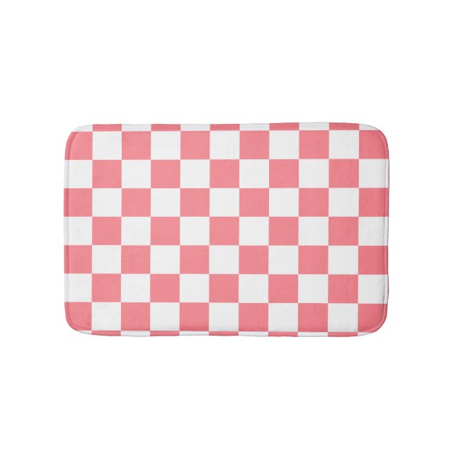 Tapis De Bain Petits chèques À damiers blanc rose (Devant)