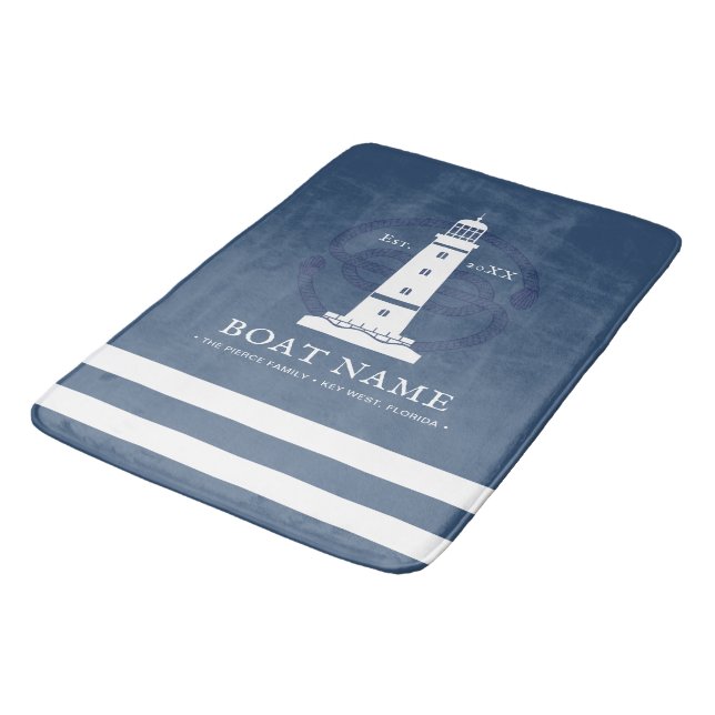 Tapis De Bain Phare Nautique Personnalisé Nom du bateau Moderne (Angle)