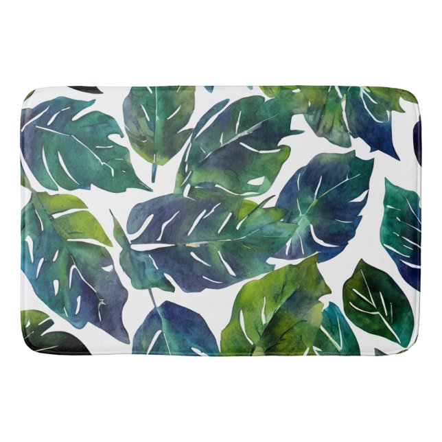 Tapis De Bain Philodendron vert et bleu du feuillage Botanique (Devant)