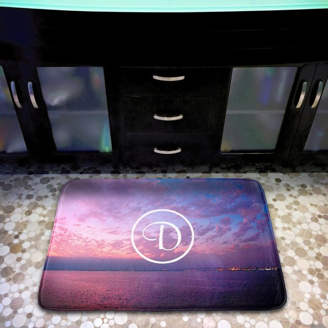 Tapis De Bain Photographie de coucher de soleil violet rose océa (Créateur téléchargé)