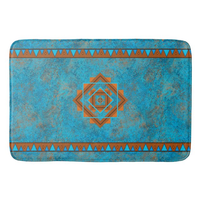 Tapis De Bain Pics Turquoise géométrique du sud-ouest (Devant)