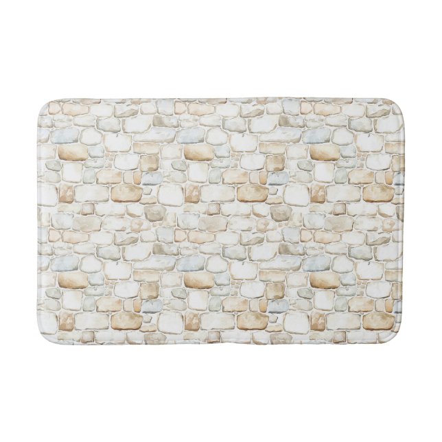 Tapis De Bain Pierres Fausse Crème Blanche Grise   (Devant)