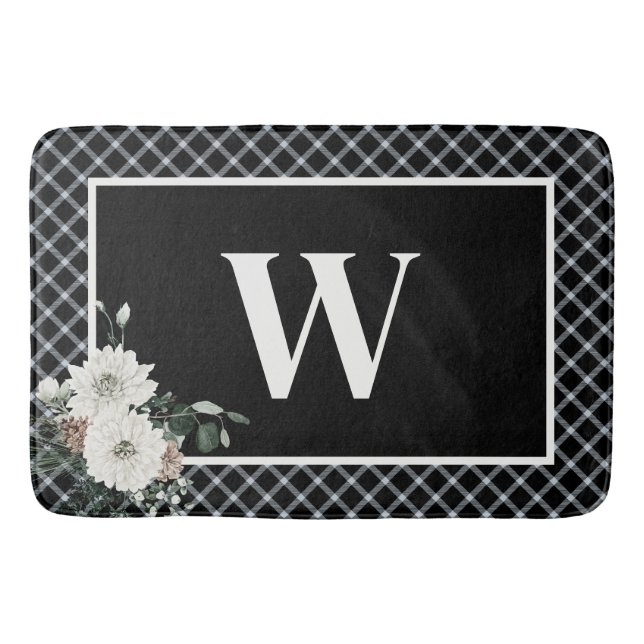 Tapis De Bain Pinceau noir et blanc de Noël rustique (Devant)