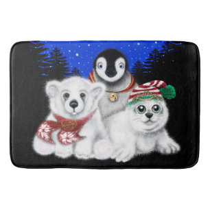 Tapis De Bain Pingouin de Noël bébé phoque de l'ours polaire