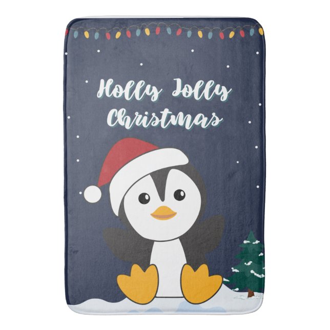 Tapis De Bain Pingouin Noël Neige Hiver Animaux Pingouins Chat (devant Vertical)