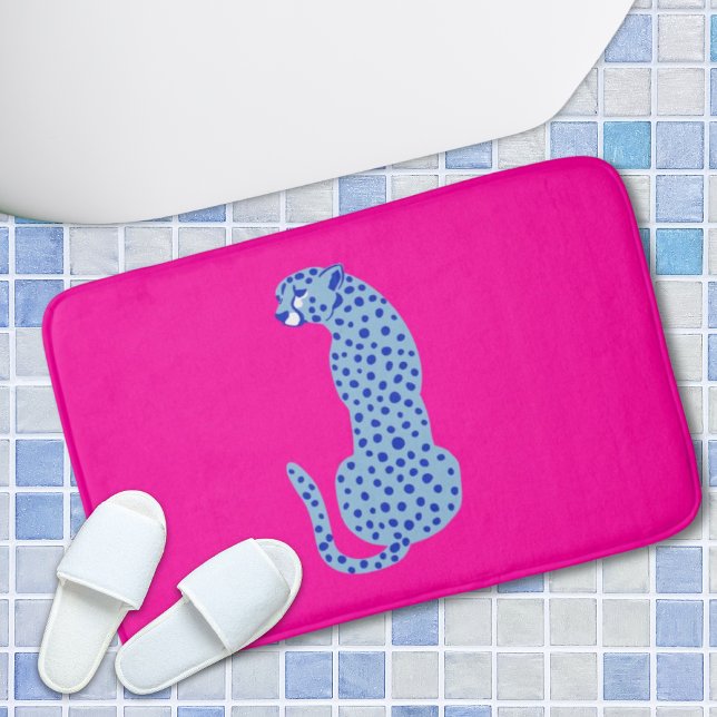 Tapis De Bain Pink & Blue Modern Jungle Cheetah Mat de bain exot (Pink & Blue Modern Jungle Cheetah Exotic Bath Mat
)