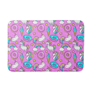 Tapis De Bain Pink Kitschy glittery drôle de licorne et de chat