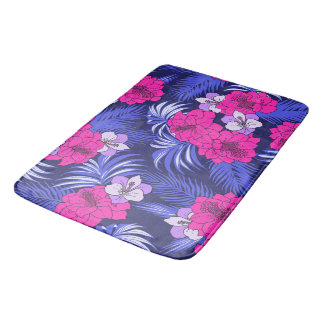 Tapis De Bain Pink & Purple Tropical - Un design hibiscus lumine
