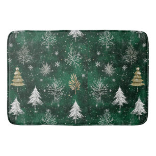 Tapis De Bain Pins d'or Silver Snowflakes Hunter Green