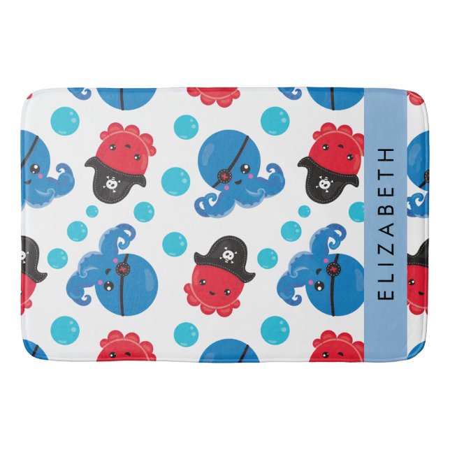Tapis De Bain Pirate Octopus, Motif Octopus, Mer, Votre Nom (Devant)
