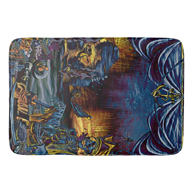 Tapis De Bain Pirate Skeleton Treasure Under the Sea Comic Art (Devant)