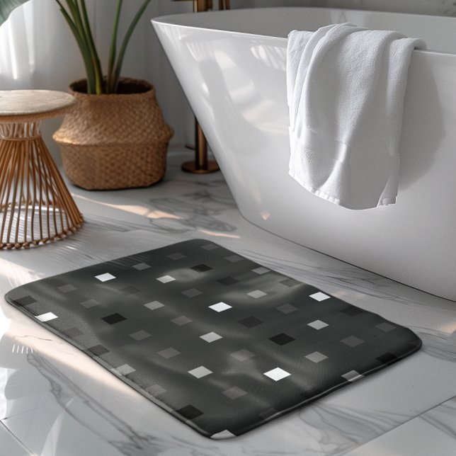 Tapis De Bain Pixels Joués Vérifier le Motif noir gris (Créateur téléchargé)