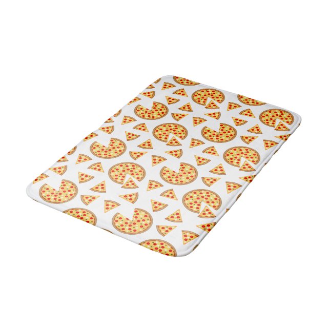 Tapis De Bain Pizza et tranches de cool motif sur blanc (Angle)