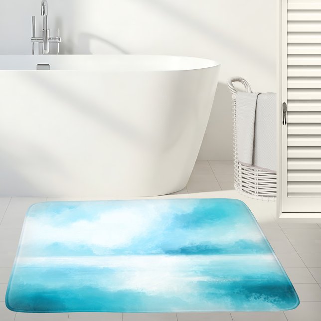 Tapis De Bain Plage Abstraite bleu turquoise (Bath mat featuring an abstract design in turquoise blue ocean colors. Great for a beach house.)