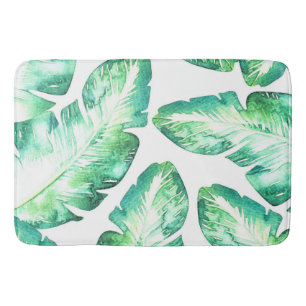 Tapis De Bain Plage Blanc & Vert Tropical Palm Feuille Chic
