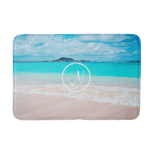 Tapis De Bain Plage de sable turquoise de l'océan photo monogram