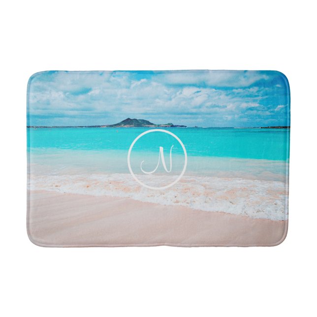 Tapis De Bain Plage de sable turquoise de l'océan photo monogram (Devant)